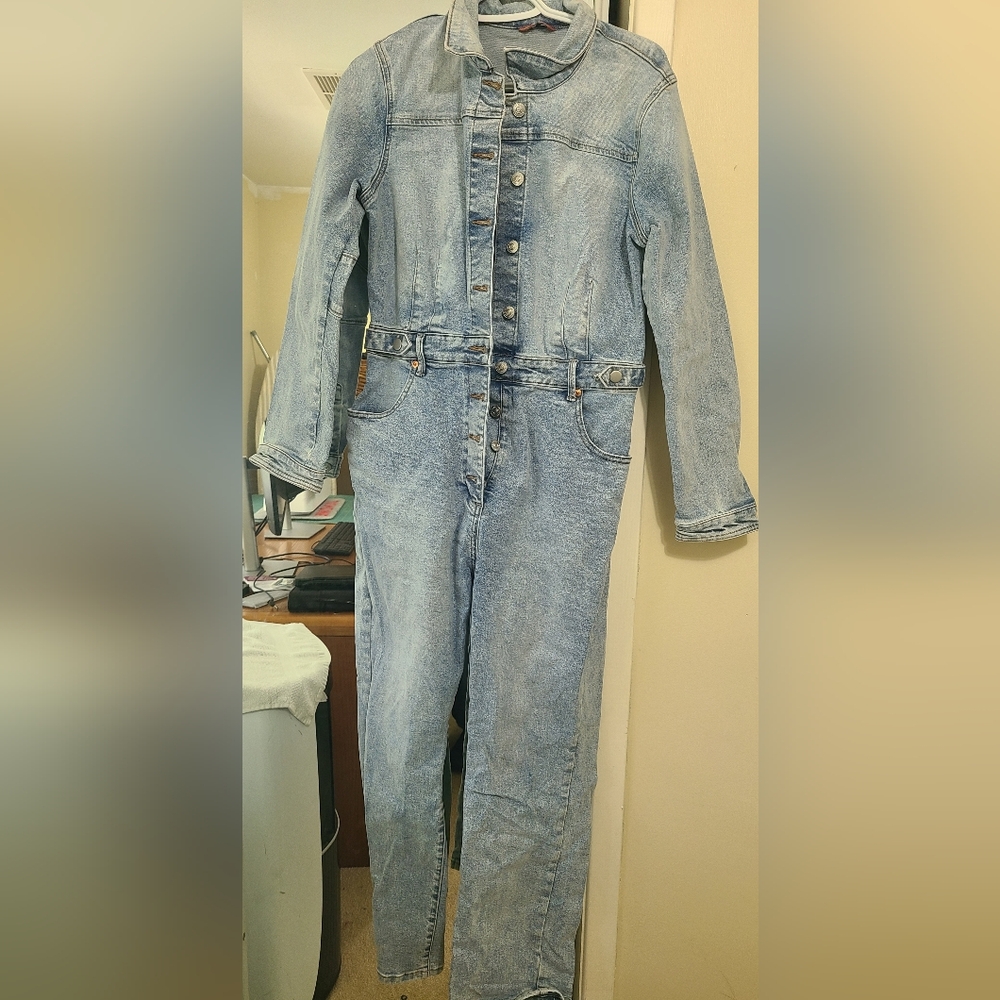 We The Free Light Wash Denim Jumpsuit